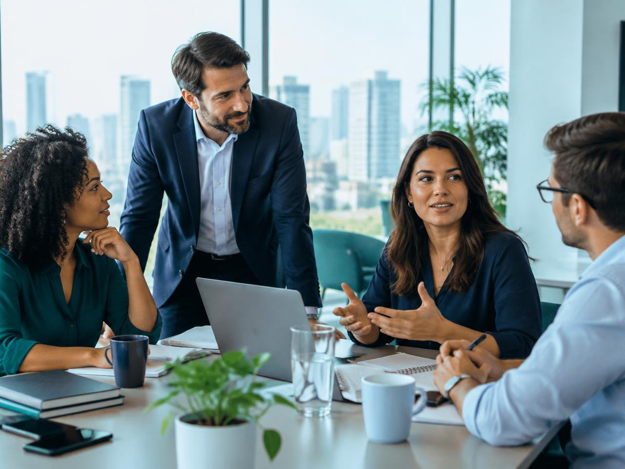 Equipe em uma conversa estratégica
